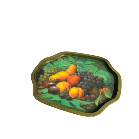 Vintage metal tray green with fruit picture - Picture 5 of 5